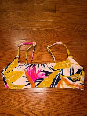 Xhilaration Pink & Navy Tropical Print Bikini Top